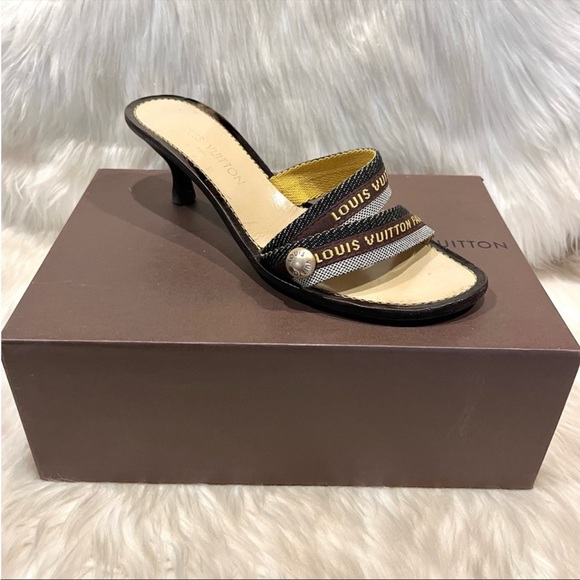 Louis Vuitton Shoes - Authentic Louis Vuitton Monogram Kitten Heels Shoes Sandals Slides